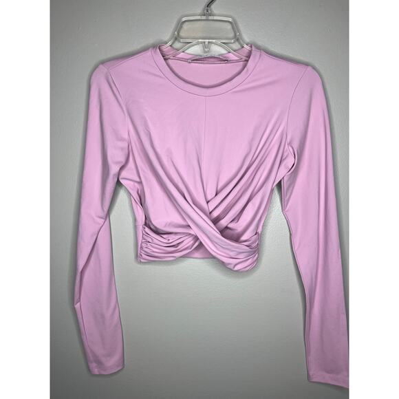 Susana Monaco Designer Wrap Cropped Long Sleeve Stunning Shirt In Blush Pink - Picture 2 of 6